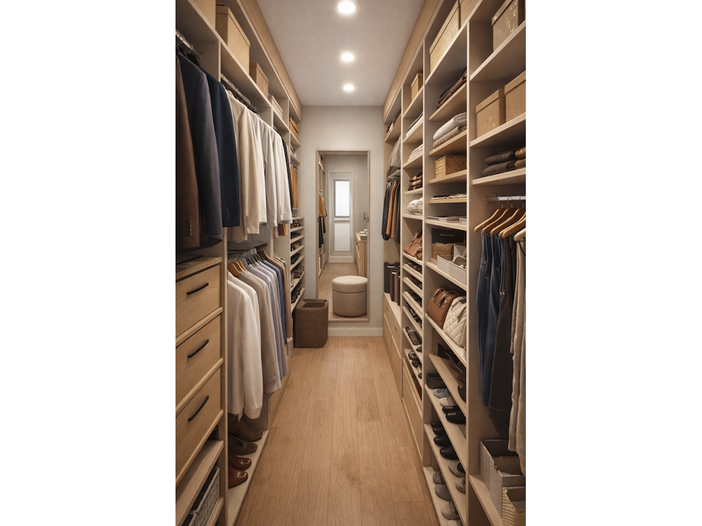 Узкая гардеробная: как обустроить?